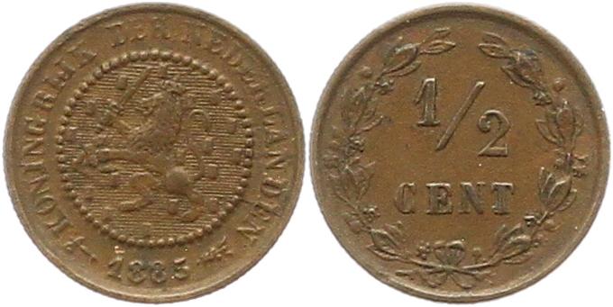  7231 Niederlande 1/2 Cent 1885  sehr schön   