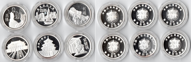  6 x Medaillen - China-Wiege der Kultur   FM-Frankfurt  Feingewicht: 48g  Silber pp   