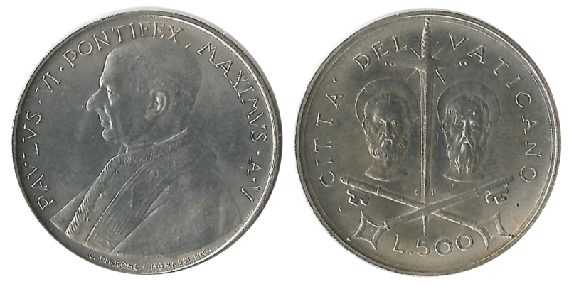  Vatican  500 Lire   1967   FM-Frankfurt  Feingewicht: 9,18g Silber  sehr schön   