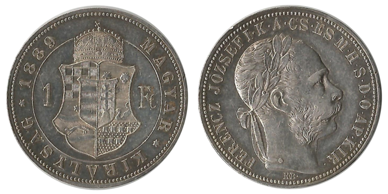  Ungarn  1 Forint  1889  FM-Frankfurt  Feingewicht: 11,11g Silber sehr schön   