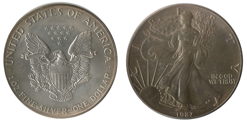  USA  1 Dollar (American Eagle) 1987 FM-Frankfurt Feingewicht: 31,1g Silber   sehr schön/vz (Patina)   