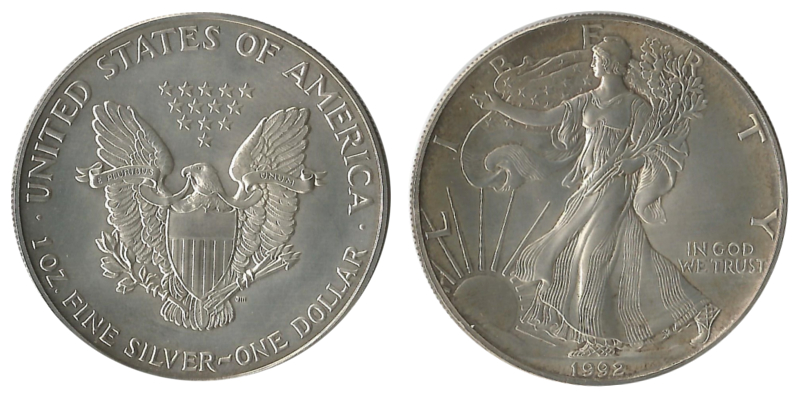  USA  1 Dollar (American Eagle) 1992 FM-Frankfurt Feingewicht: 31,1g Silber   sehr schön/vorzüglich   