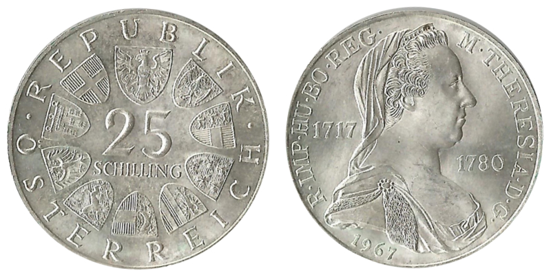  Österreich  25 Schilling 1967  FM-Frankfurt  Feingewicht: 10,4g Silber sehr schön/vorzüglich   