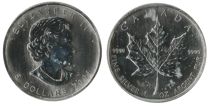  Kanada  5 Dollar (Maple Leaf) 2004  FM-Frankfurt Feingewicht: 31,1g Silber stg/vz (Milchflecken)   