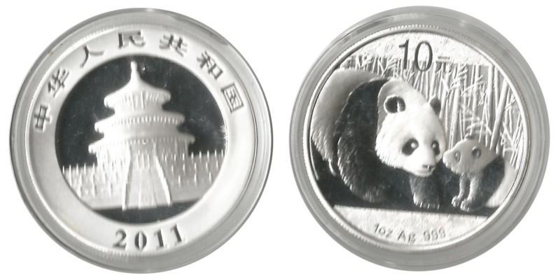  China  10 Yuan (Panda) 2011  FM-Frankfurt  Feingewicht: 31,1g Silber PP   