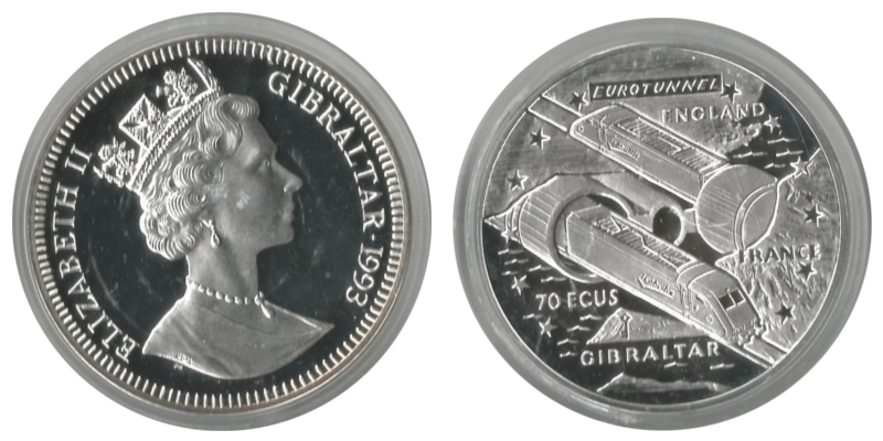  Gibraltar  70 ECU   1993   FM-Frankfurt  Feingewicht: 155,5 gr. Silber PP   
