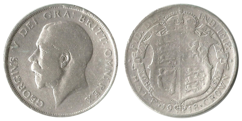  Grossbritannien 1/2 Crown  1918  FM-Frankfurt  Feingewicht: 12,76g Silber  schön   