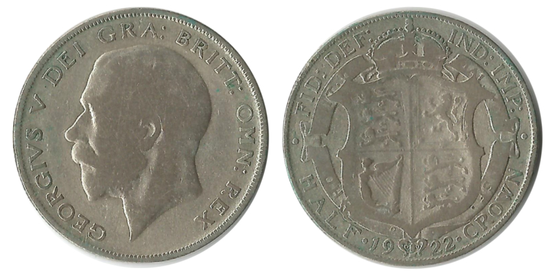  Grossbritannien 1/2 Crown  1922  FM-Frankfurt  Feingewicht: 13,08g Silber  schön / sehr schön   