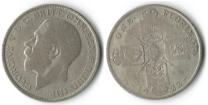  Großbritannien 1 Florin   1922   FM-Frankfurt  Feingewicht: 10,46g  Silber   schön / sehr schön   