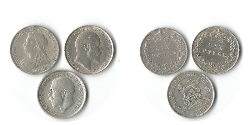  Grossbritannien 3x 6 Pence   FM-Frankfurt  Feingewicht: 3x 1,4g Silber sehr schön   