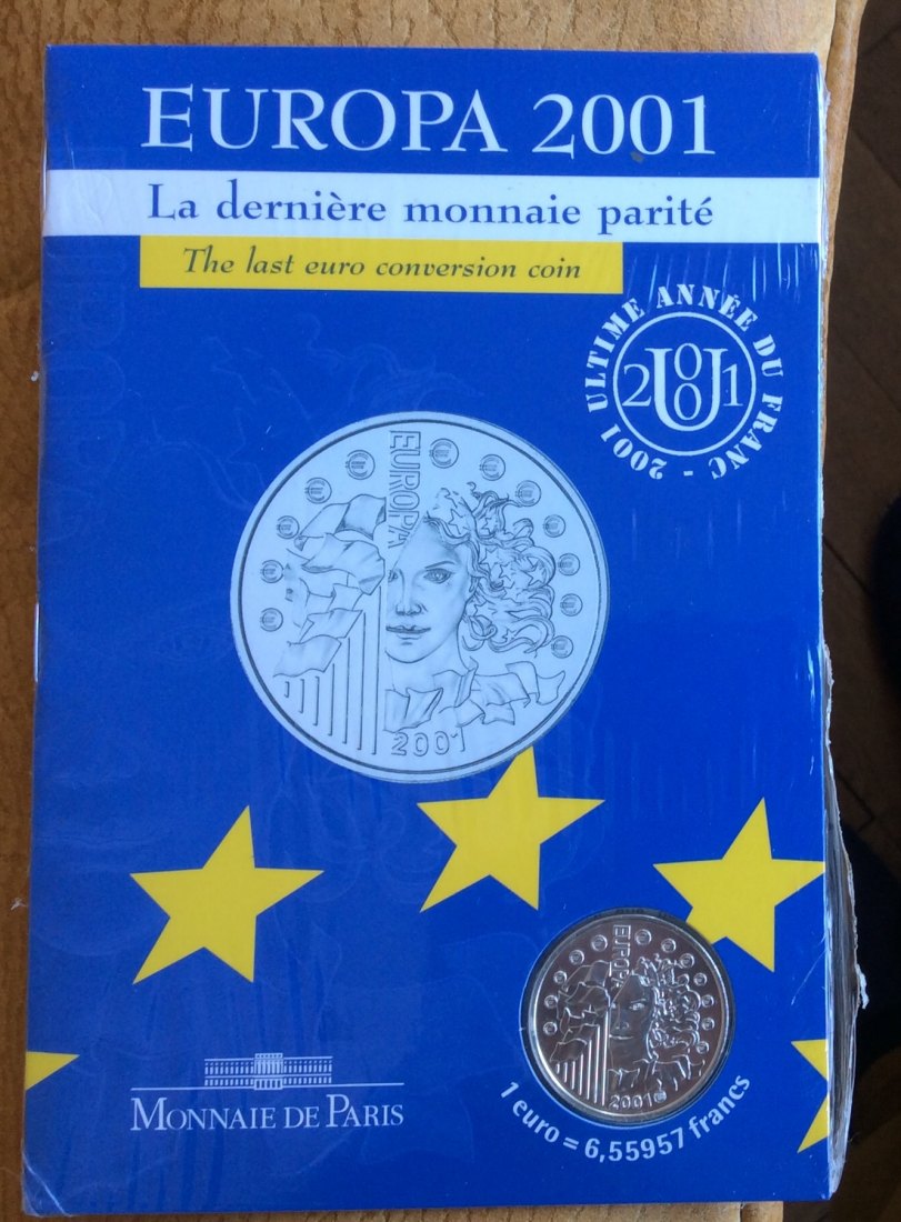  Frankreich 2 x 6,55957 Francs Silbermünzen 1999 u. 2001 Europäische Währungsunion * Parität BU   