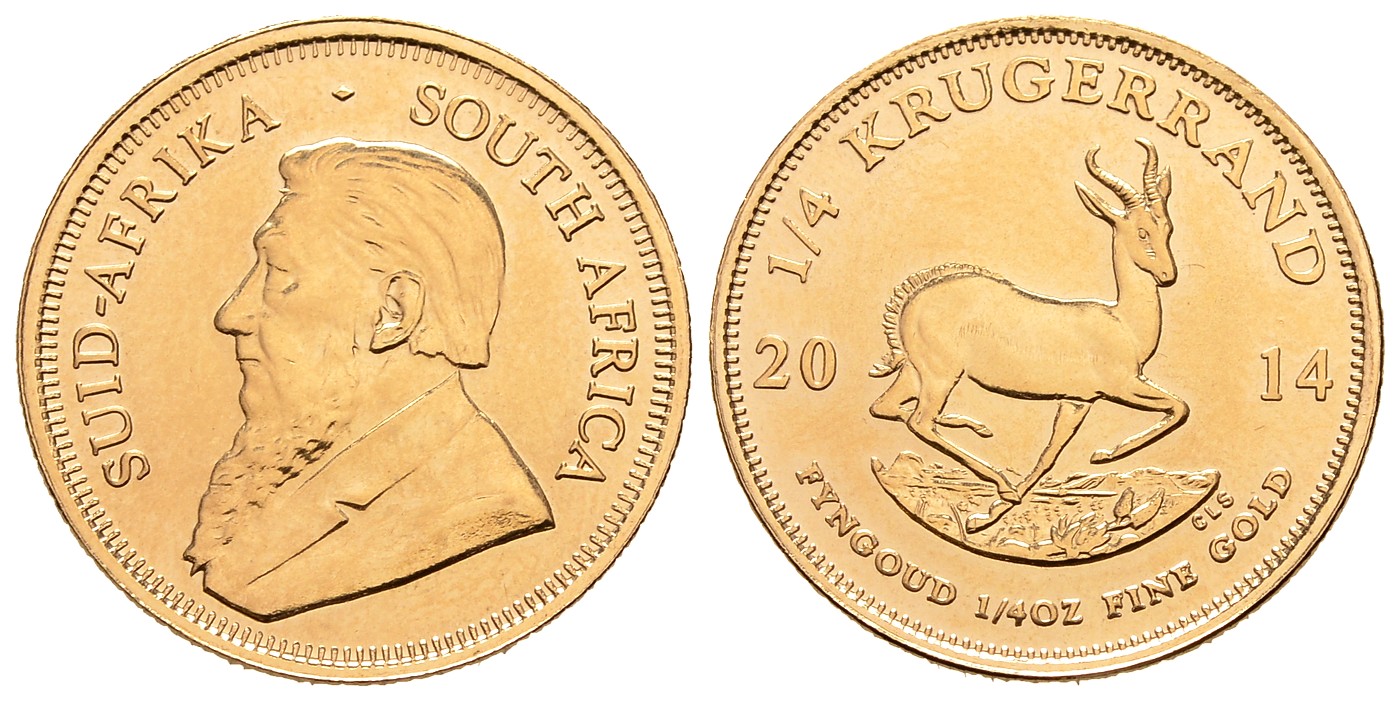 PEUS 7640 Süd-Afrika 7,78 g Feingold 1/4 Krügerrand GOLD 1/4 Unze 2014 Vorzüglich +