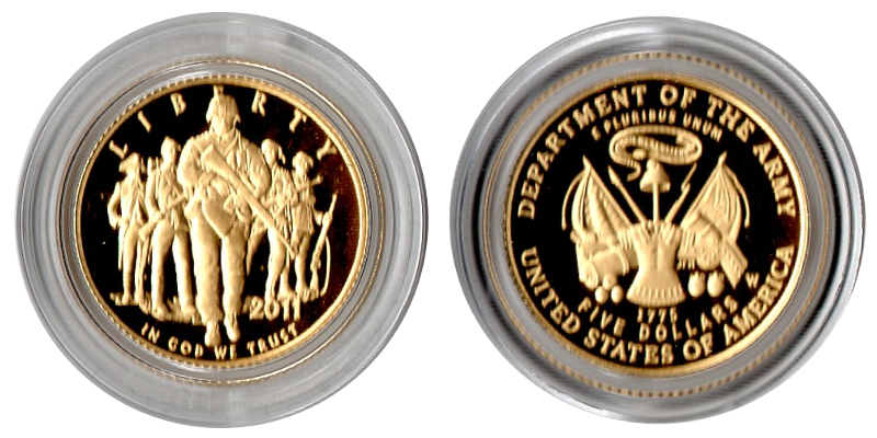 USA MM-Frankfurt  Feingewicht: 7,52g Gold 5 Dollars 2011 pp Department of the Army