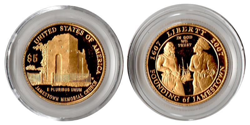 USA MM-Frankfurt  Feingewicht: 7,52g Gold 5 Dollars 2007 pp Founding of Jamestown