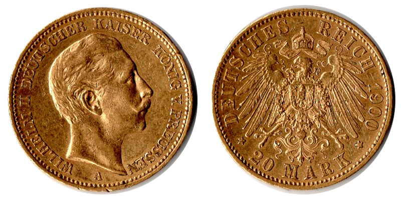 Preussen, Königreich MM-Frankfurt Feingewicht: 7,17g Gold 20 Mark 1900 A sehr schön
