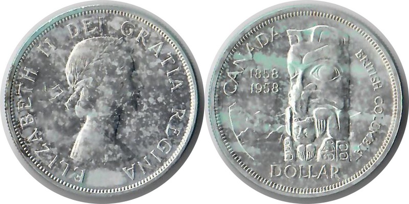  Kanada 1 Dollar  1958  FM-Frankfurt Feingewicht: 18,65g Silber vorzüglich (Patina)   
