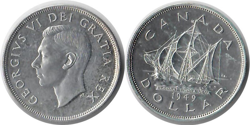  Kanada  1 Dollar 1949  FM-Frankfurt  Feingewicht: 18,66g Silber  vorzüglich (Patina)   