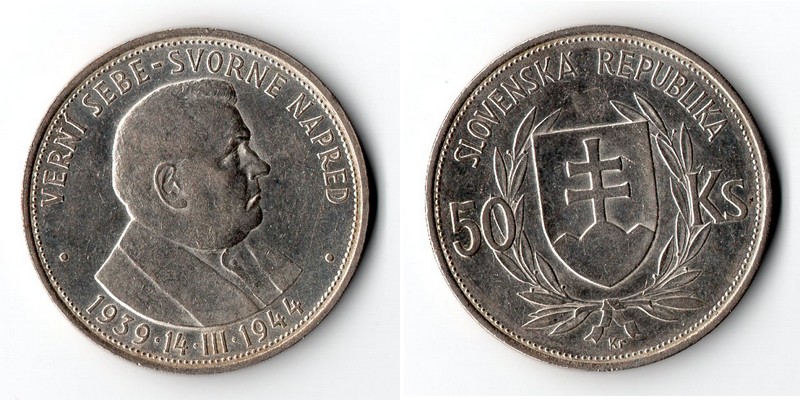  Slowakei  50 Kronen 1944  FM-Frankfurt  Feingewicht: 11,55g  Silber  vz/sehr schön   