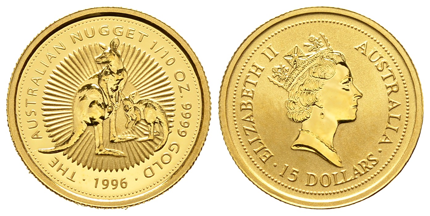 PEUS 7678 Australien 3,11 g Feingold. Zwei Kängurus 15 Dollars GOLD 1/10 Unze 1996 Uncirculated