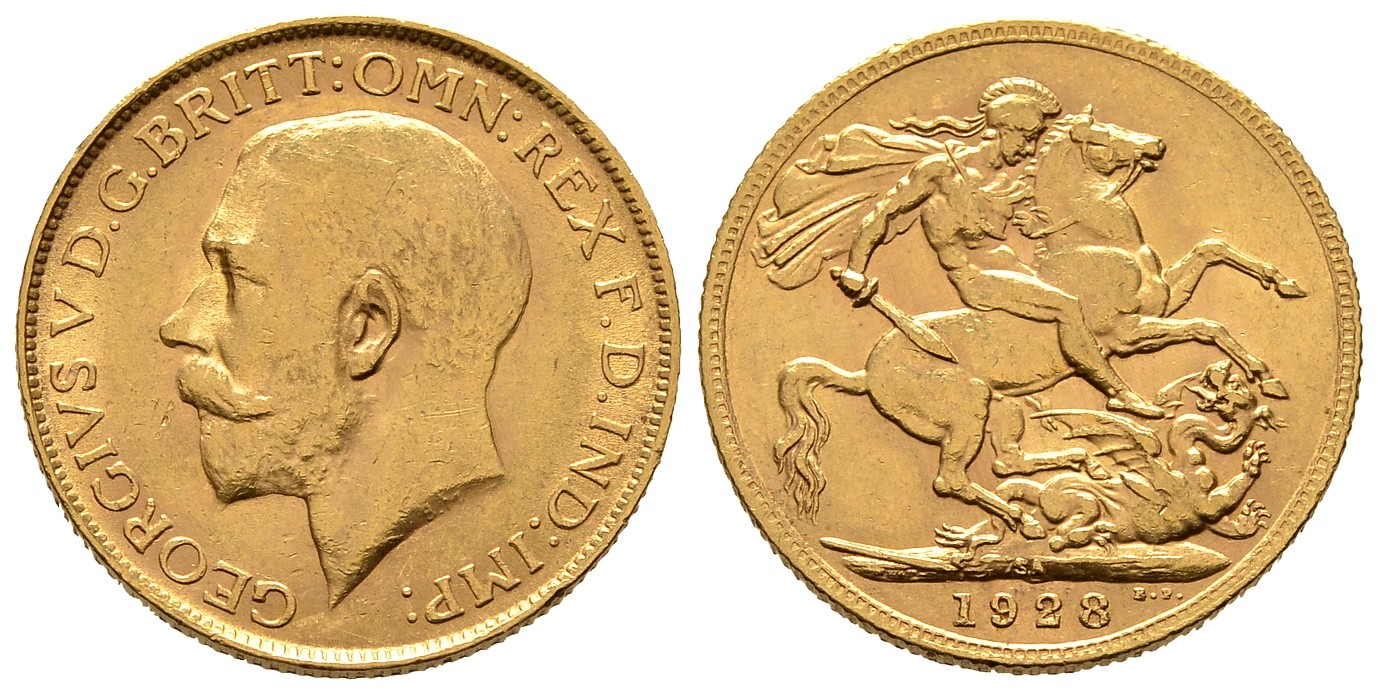 PEUS 7680 Grossbritannien / Südafrika 7,32 g Feingold. Georg V. (1910 - 1936) Sovereign GOLD 1928 SA Pretoria Kl. Kratzer, Sehr schön +
