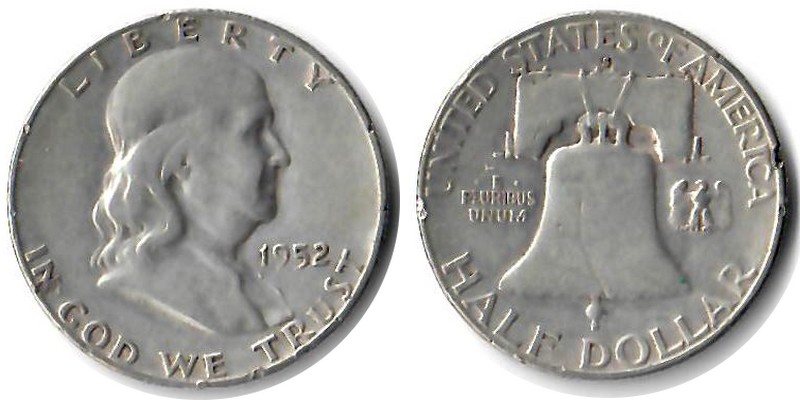  USA Half Dollar (Franklin) 1952 D   FM-Frankfurt Feingewicht:11,25g Silber  schön   