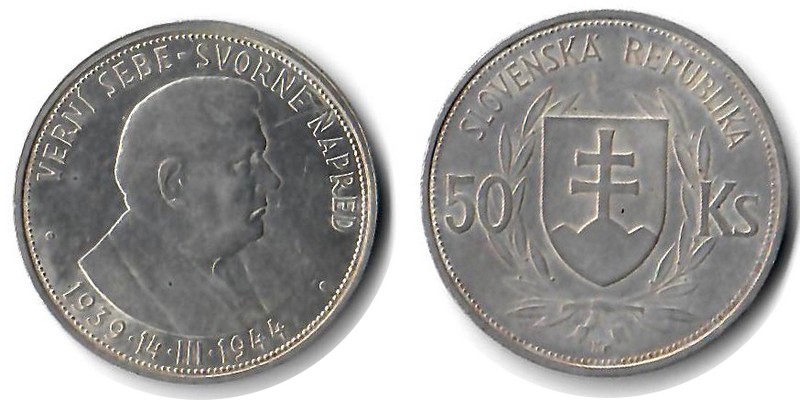  Slowakei  50 Kronen 1944  FM-Frankfurt  Feingewicht: 11,55g  Silber  sehr schön   