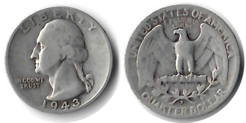  USA Quarter Dollar (Washington) 1943  FM-Frankfurt Feingewicht: 5,62g Silber  schön   