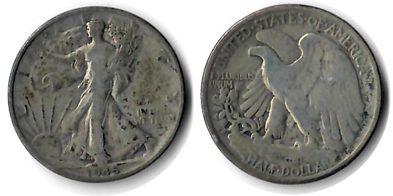 USA  Half Dollar (Walking Liberty) 1945  FM-Frankfurt  Feingewicht: 11,25g Silber  schön   