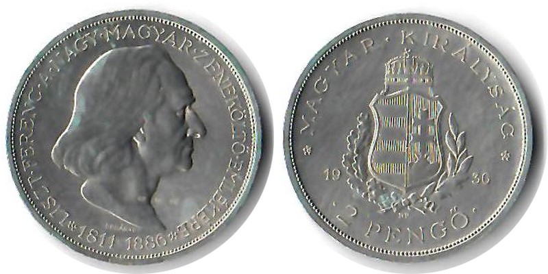  Ungarn  2 Pengo  1936  FM-Frankfurt  Feingewicht: 6,4g  Silber sehr schön   