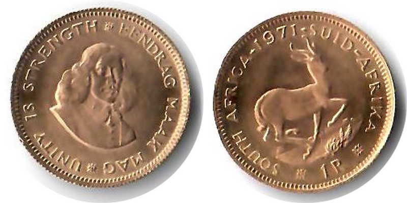 Süd Afrika MM-Frankfurt Feingewicht: 3,66g Gold 1 Rand 1971 vorzüglich