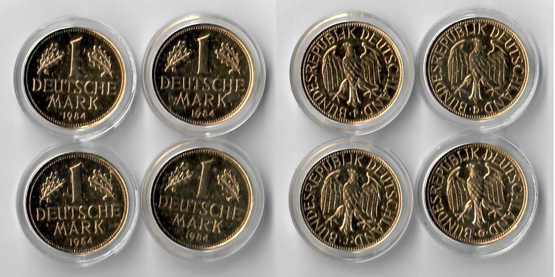  Deutschland  4x 1 DM Kursmünzen vergoldet  1984 JDFG  FM-Frankfurt    Stempelglanz   