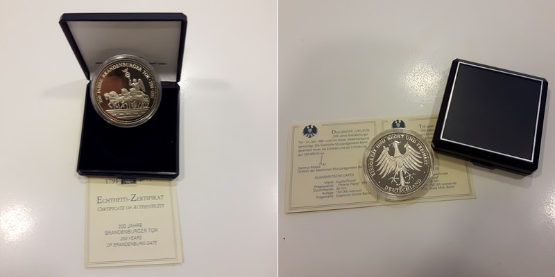  Deutschland Medaille 200 J Brandenburger Tor   FM-Frankfurt Gewicht: 28g Kupfer/Nickel PP   