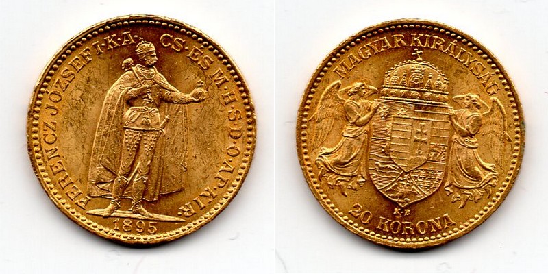 Ungarn MM-Frankfurt Feingewicht 6,10g Gold 20 Kronen 1895 sehr schön
