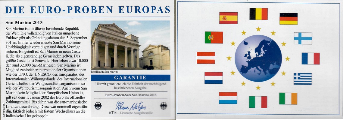  San Marino  2013  Euro-Probeprägung Europa Privatausgabe FM-Frankfurt unzirkuliert   
