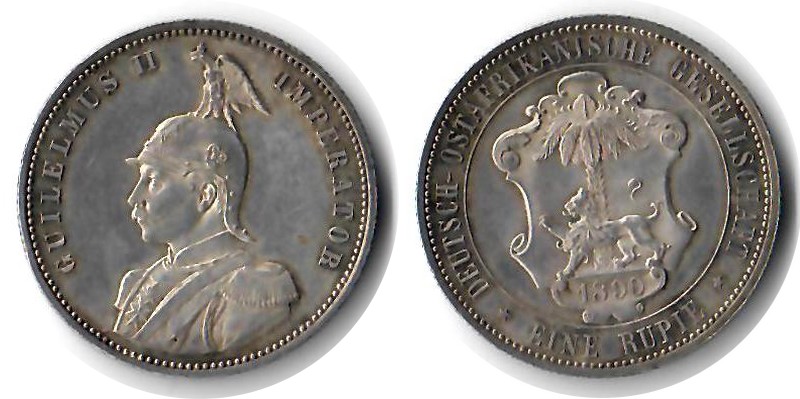  Deutsch-Ostafrika 1 Rupie 1890  FM-Frankfurt Raugewicht: 10,69g Silber sehr schön   