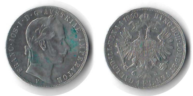  Österreich-Habsburg  1 Florin  1860  FM-Frankfurt Feingewicht: 11,11g  Silber sehr schön   