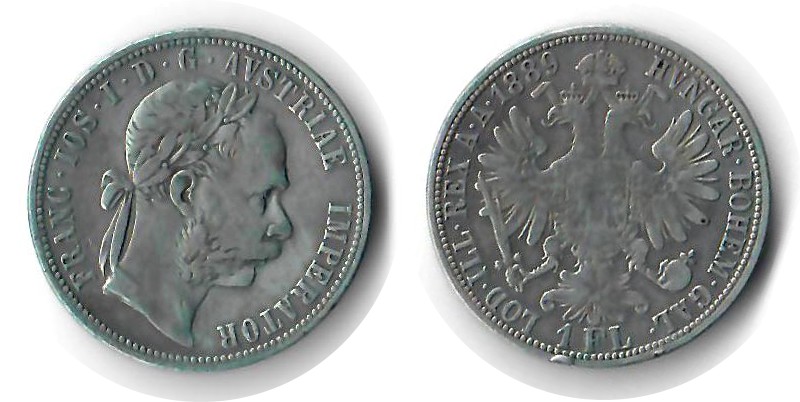  Österreich 1 Florin  1889  FM-Frankfurt Feingewicht: 11,11g  Silber sehr schön   