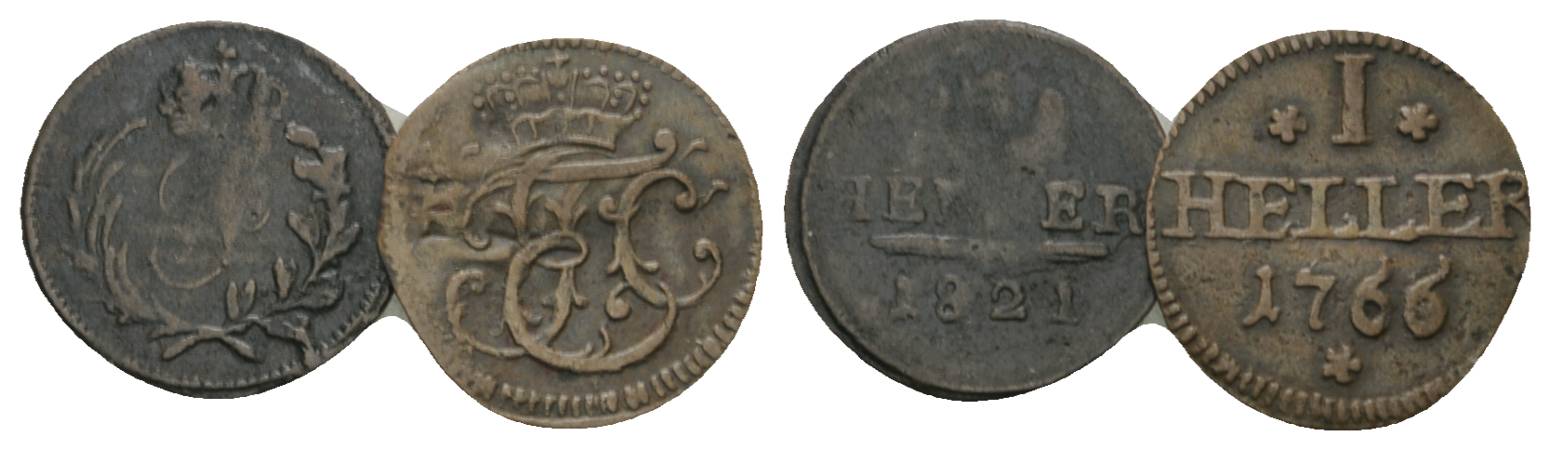  Altdeutschland, 2 Kleinmünzen (1821/1766)   