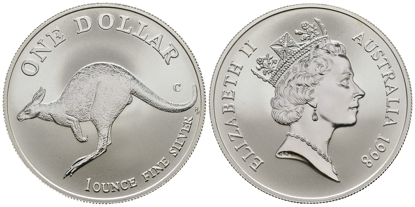 PEUS 7754 Australien 31,1 g Feinsilber. Känguru Dollar SILBER 1998 C Uncirculated (in Kapsel)