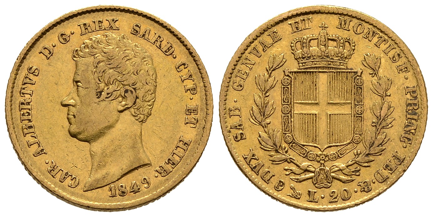 PEUS 7764 Italien 5,81 g Feingold. Karl Albert (1831 - 1849) 20 Lire GOLD 1849 Genua Sehr schön