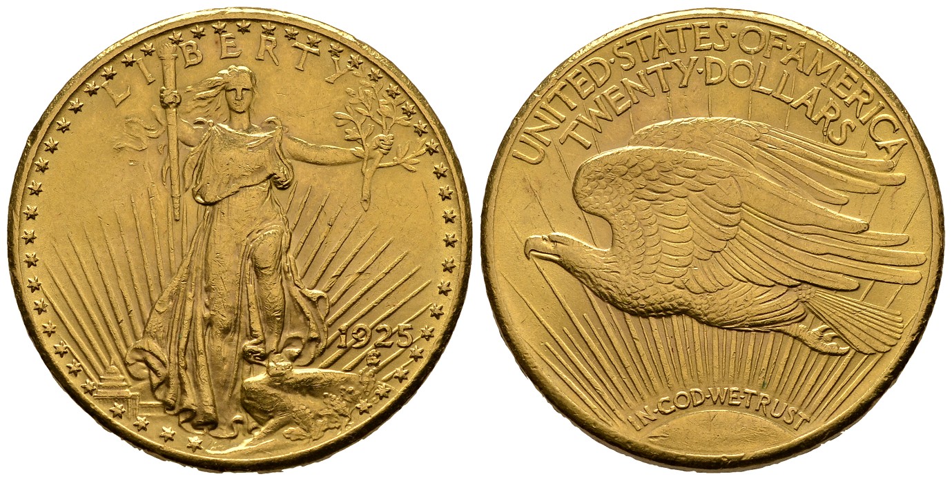 PEUS 7767 USA 30,1 g Feingold 20 Dollars GOLD 1925 S Sehr schön