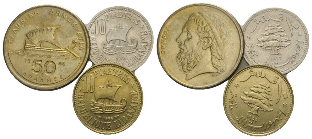  Griechenland/Libanon, 3 Schifffahrtsmünzen   