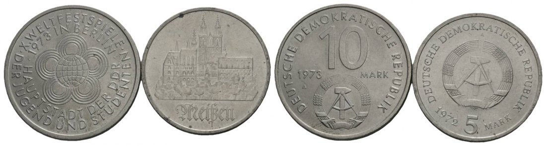  DDR, 10 Mark 1973, J. 1545; 5 Mark 1972, J. 1543   