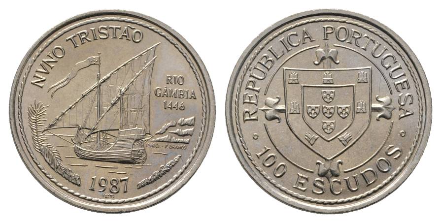  Schifffahrtsmünze; Portugal 100 Escudo 1987; Cu-Ni, 16,35 g, Ø 34 mm   