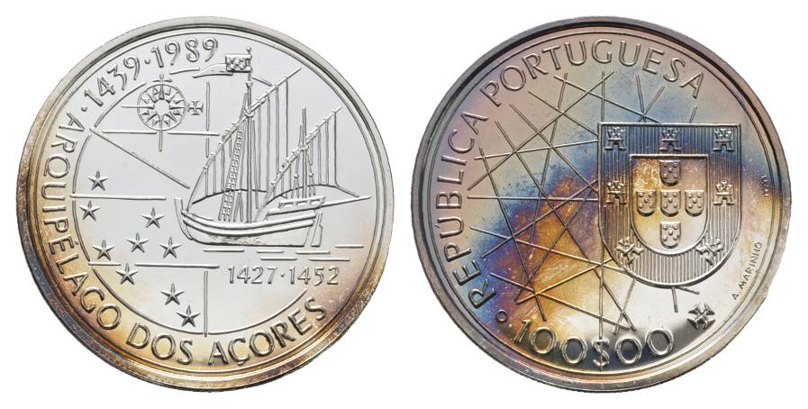  Schifffahrtsmünze; Portugal 100 Escudo 1989; AG, 21,15 g, Ø 34 mm   