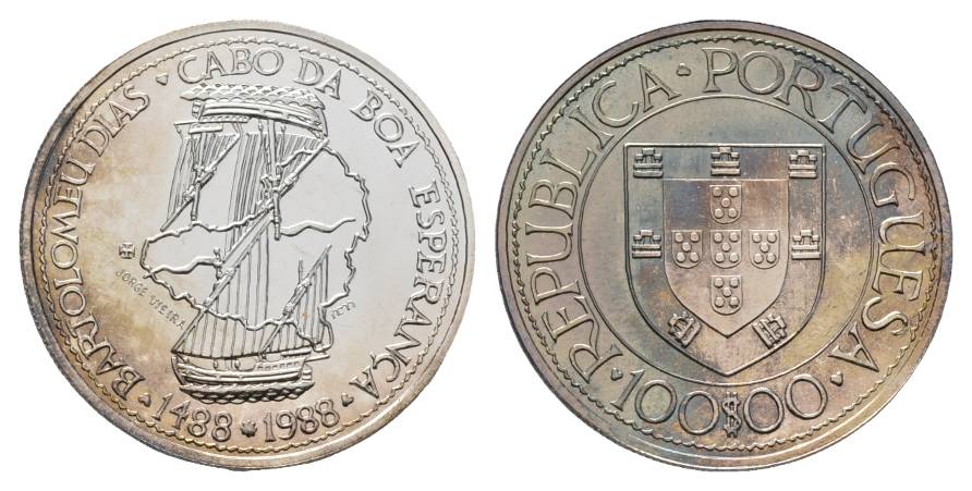  Schifffahrtsmünze; Portugal 100 Escudo 1988; AG, 16,29 g, Ø 34 mm   