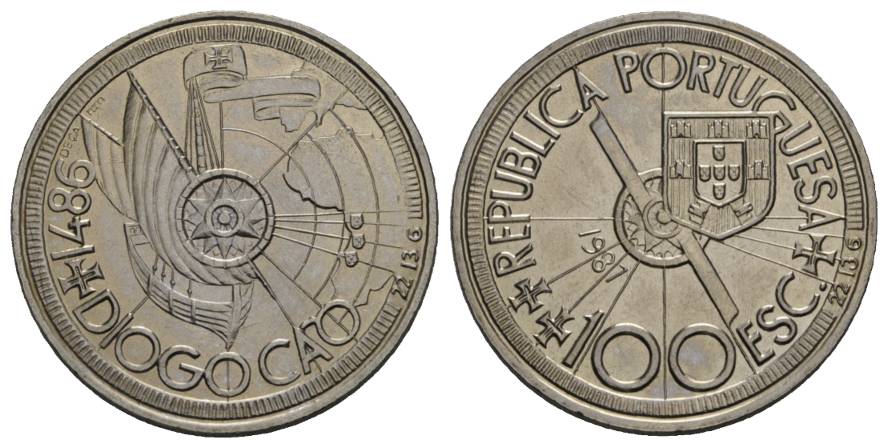  Schifffahrtsmünze; Portugal 100 Escudo 1987; 16,63 g, Ø 34 mm   