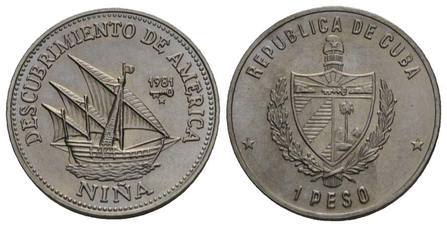  Schifffahrtsmünze; Cuba 1 Peso 1981; 11,70 g, Ø 30 mm   