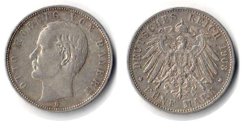  Bayern, Kaiserreich  5 Mark  1903 D  FM-Frankfurt Feingewicht: 25g Silber sehr schön   