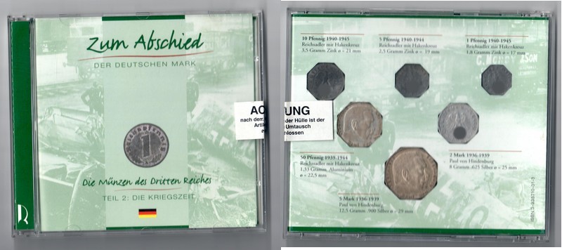  Deutschland, Drittes Reich  5 Reichsmark-1 Pfennig  FM-Frankfurt Feingewicht: 17,5g Silber   